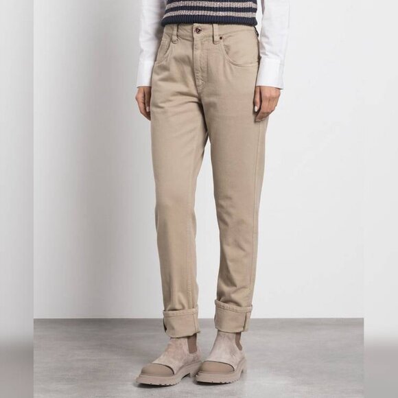 Brunello Cucinelli AW/23 Beige Monili-Beaded Mid-Rise Straight Leg Jeans - Picture 1 of 16